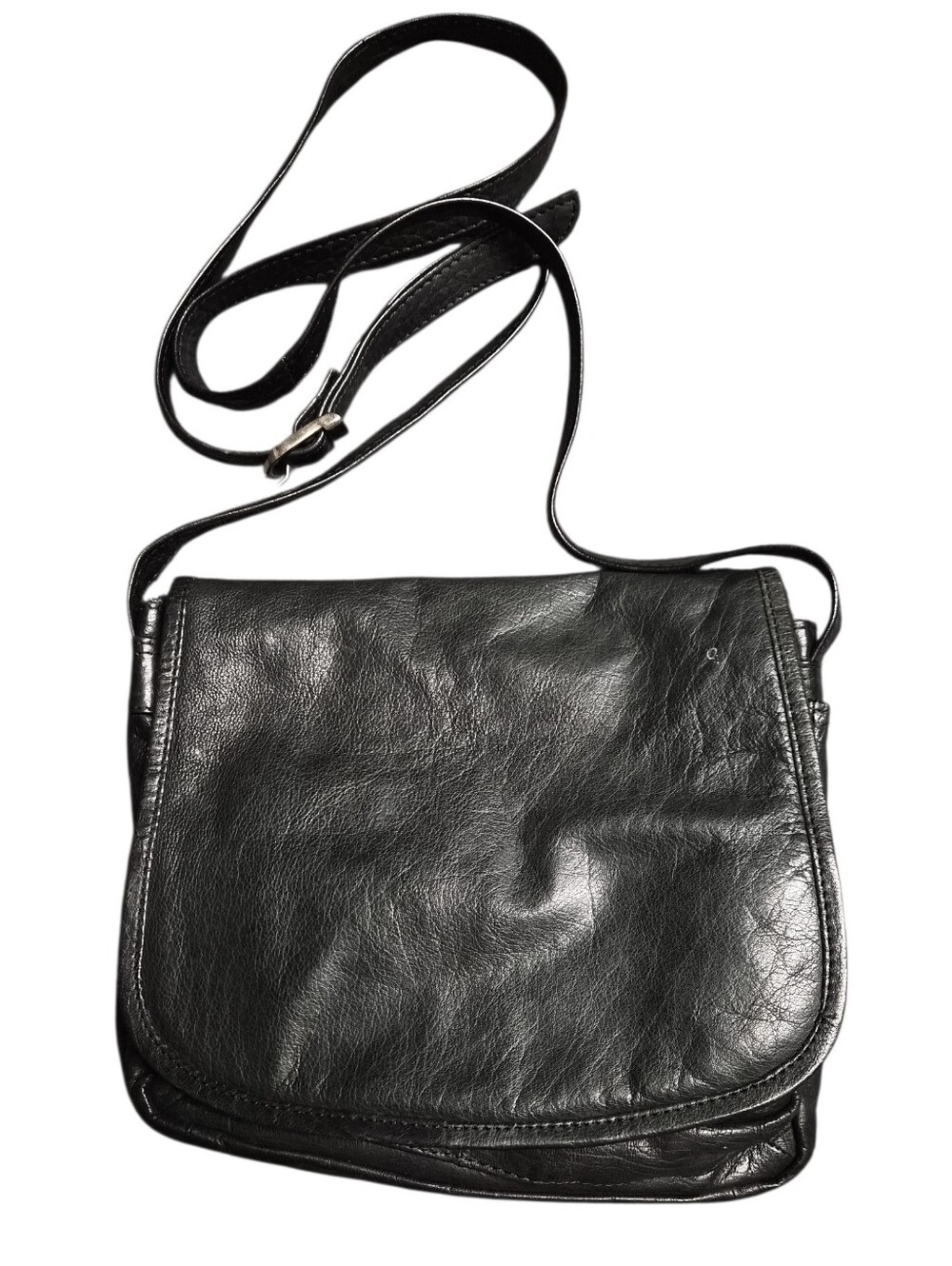 Vintage Black Faux Leather Organizer Crossbody Bag Multi Pocket Messenger Purse